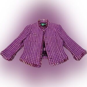 TIBI Purple Bouclé Fringe Tweed Jacket – Size 0 – Wool Blend
